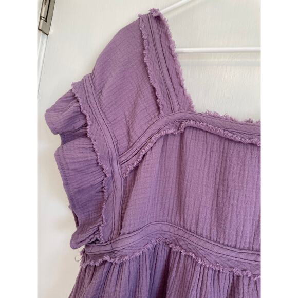 Andthewhy purple gauzy short sleeve ruffled top babydoll solid square neck Small - Picture 5 of 8